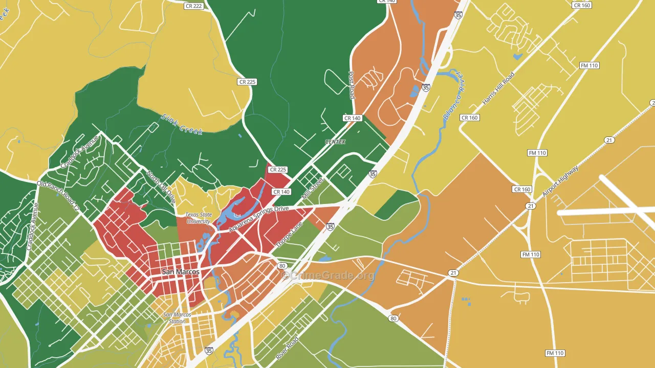 Millview East, San Marcos, TX Map of Vandalism Rates