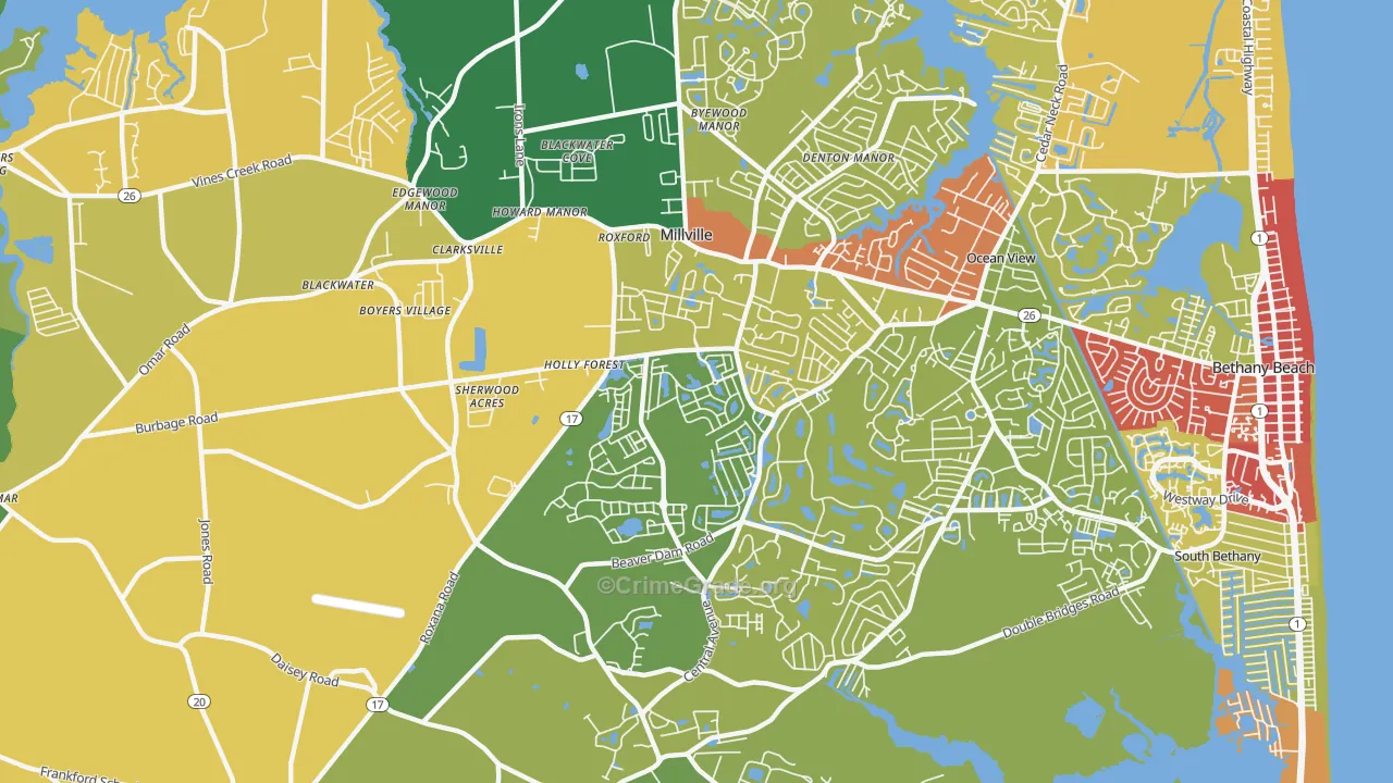 Millville, DE Map of Vandalism Rates