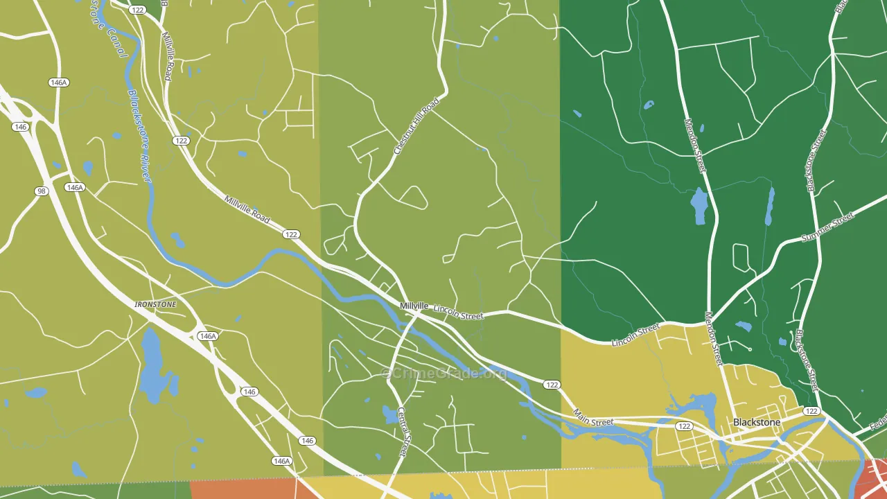 Millville, MA Map of Vandalism Rates