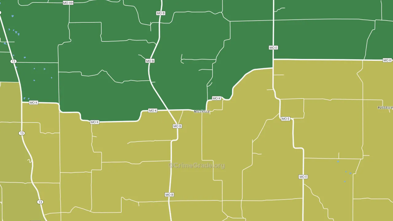 Millville, MO Map of Vandalism Rates