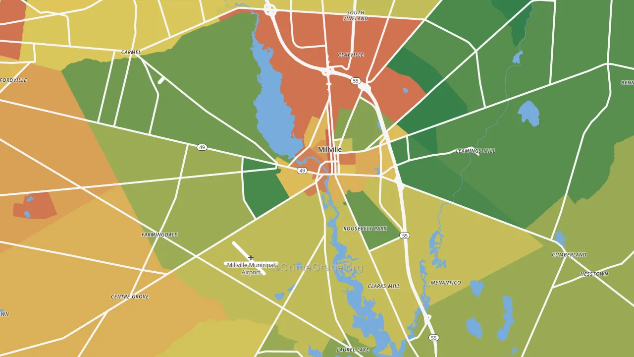 Millville, NJ Map of Vandalism Rates