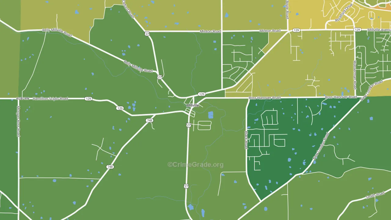 Millville, OH Map of Vandalism Rates