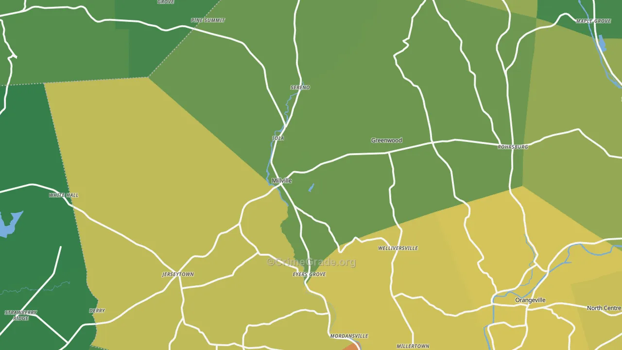 Millville, PA Map of Vandalism Rates