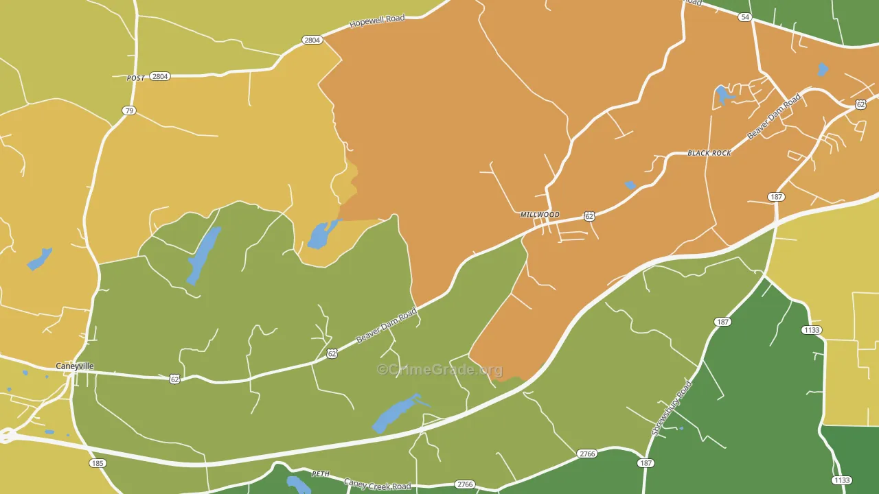 Millwood, KY Map of Vandalism Rates