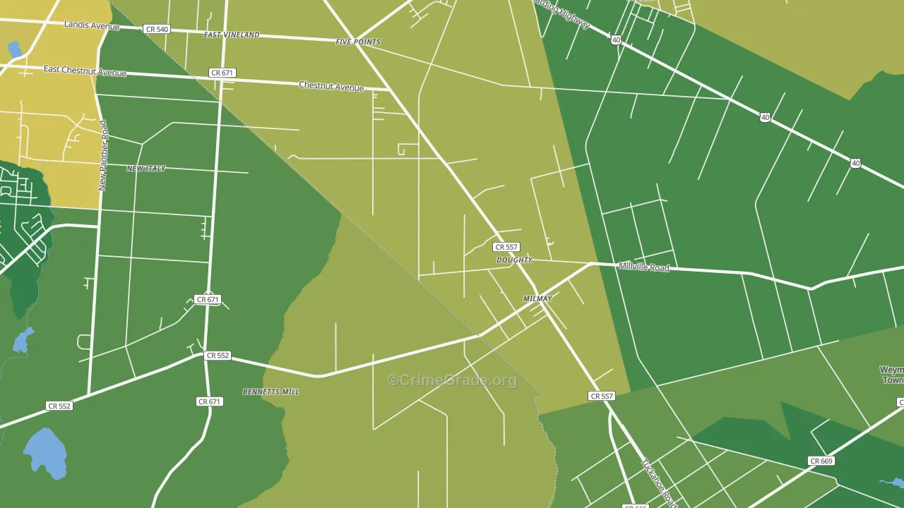 Milmay, NJ Map of Vandalism Rates