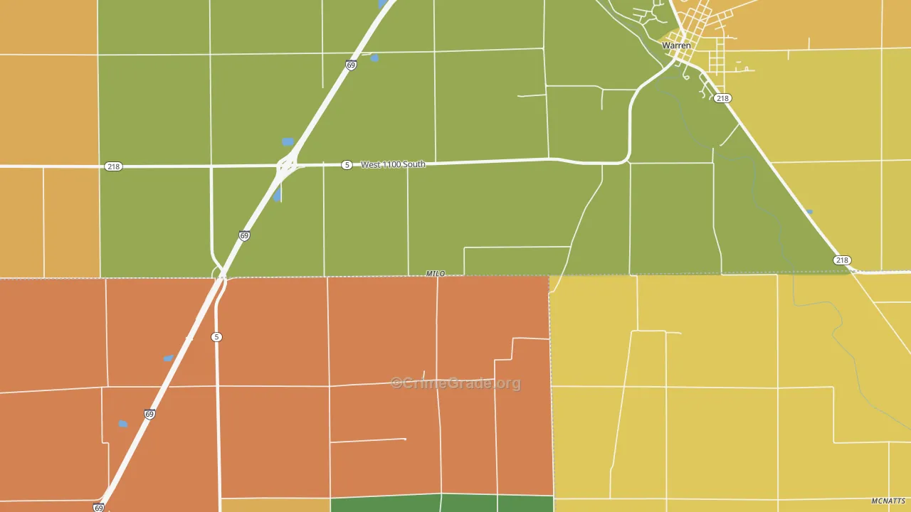 Milo, IN Map of Vandalism Rates