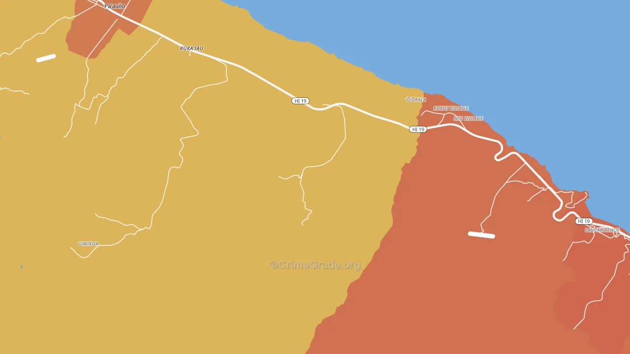 Milo Village, HI Map of Vandalism Rates