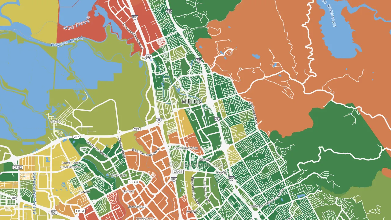Milpitas, CA Map of Vandalism Rates