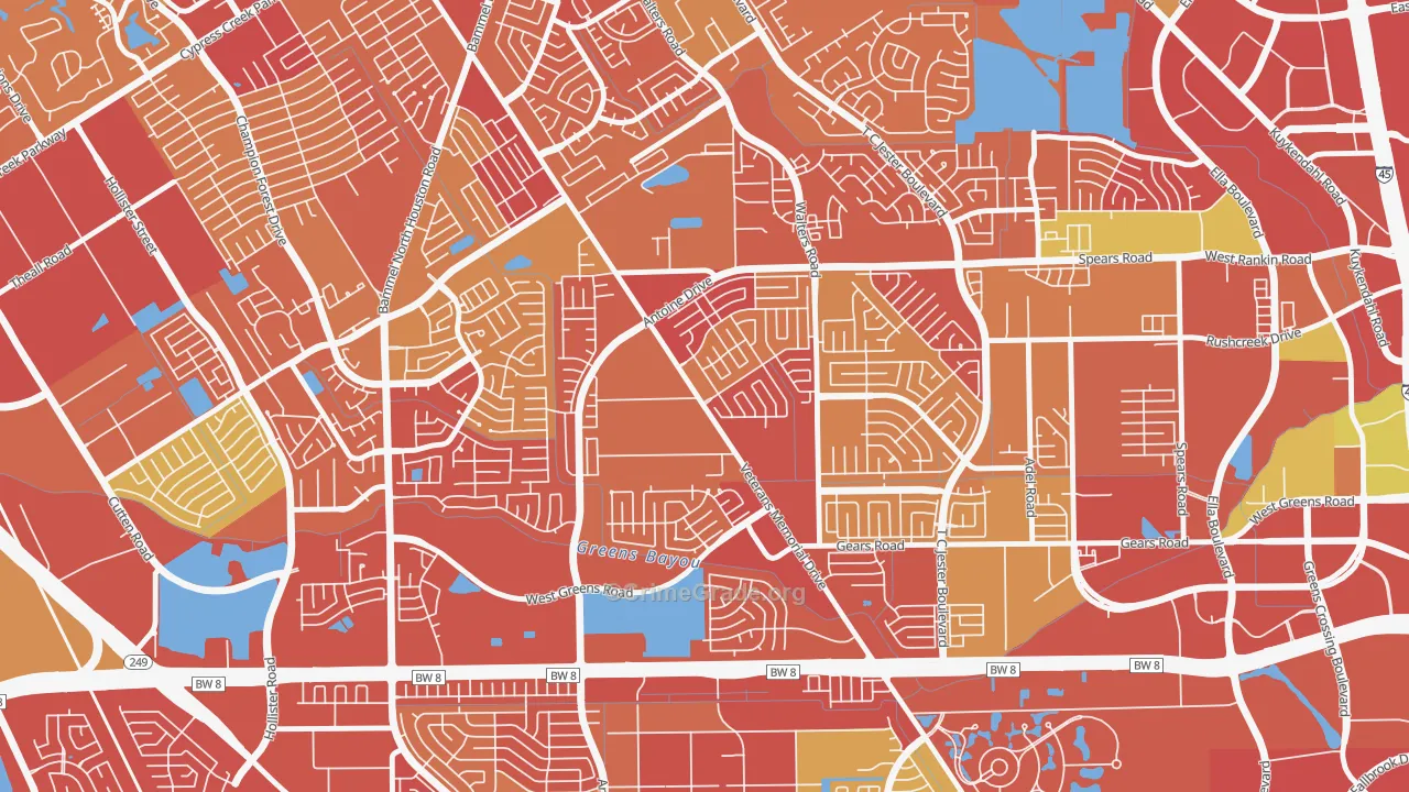 Milroy Farms, Houston, TX Map of Vandalism Rates