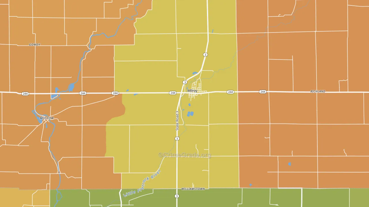 Milroy, IN Map of Vandalism Rates