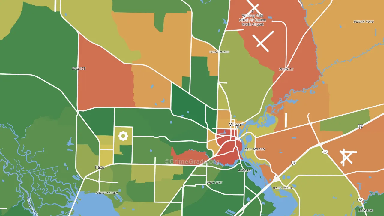 Milton, FL Map of Vandalism Rates
