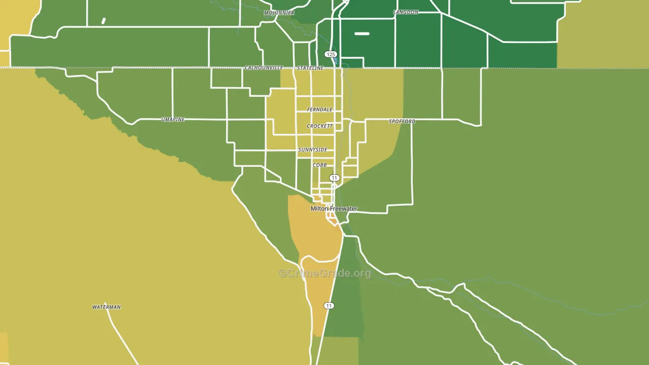 Milton-Freewater, OR Map of Vandalism Rates