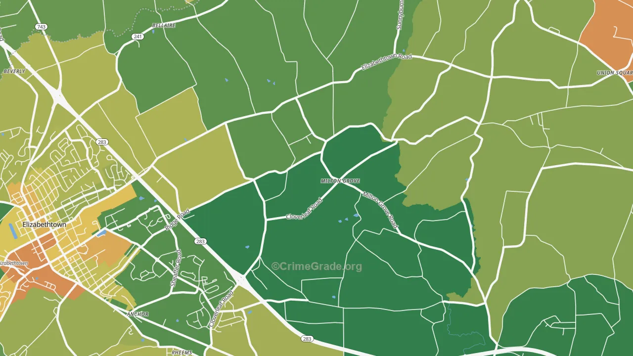 Milton Grove, PA Map of Vandalism Rates
