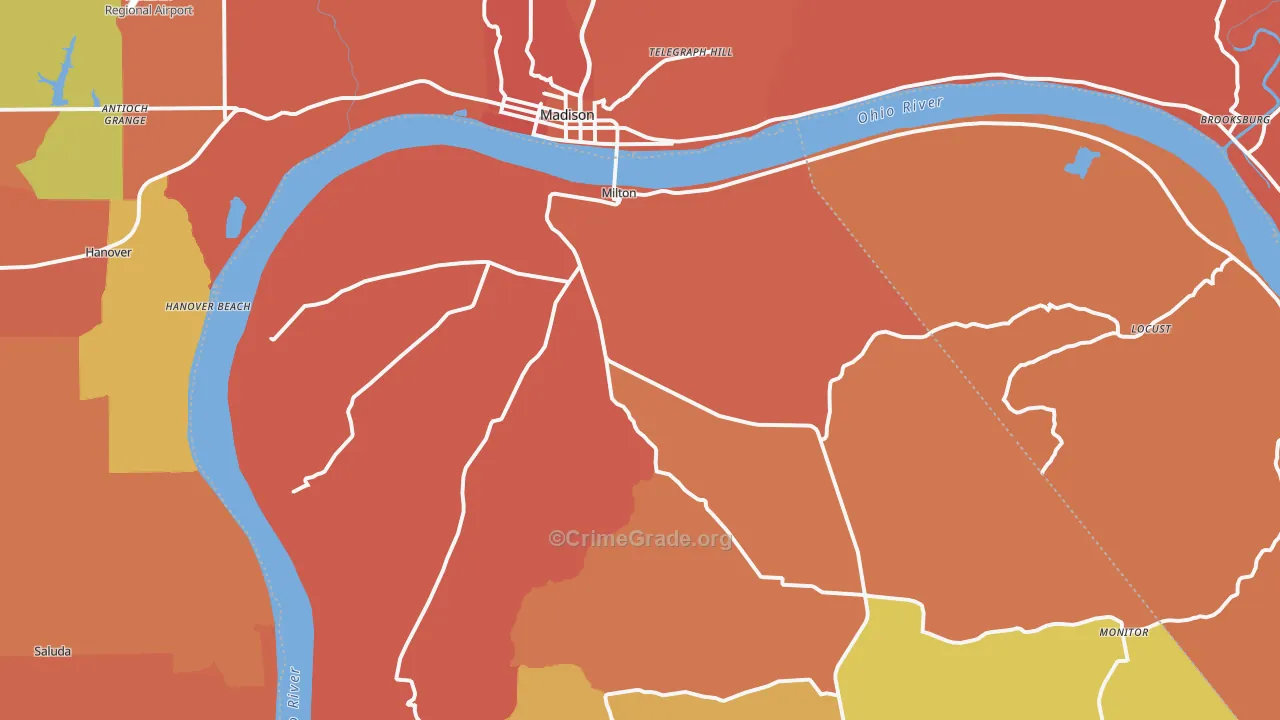 Milton, KY Map of Vandalism Rates