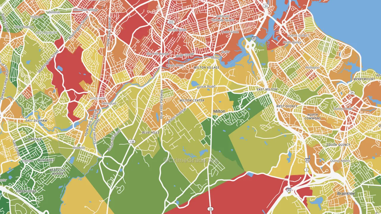 Milton, MA Map of Vandalism Rates