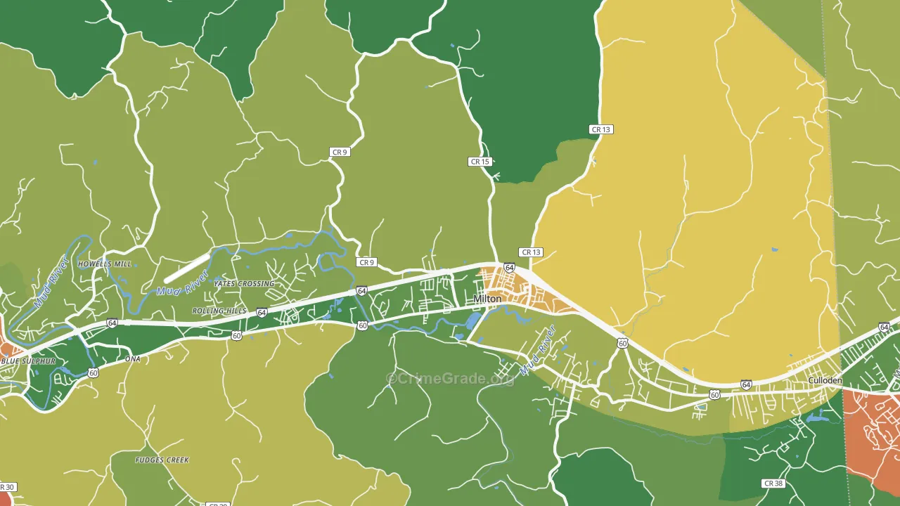 Milton, WV Map of Vandalism Rates