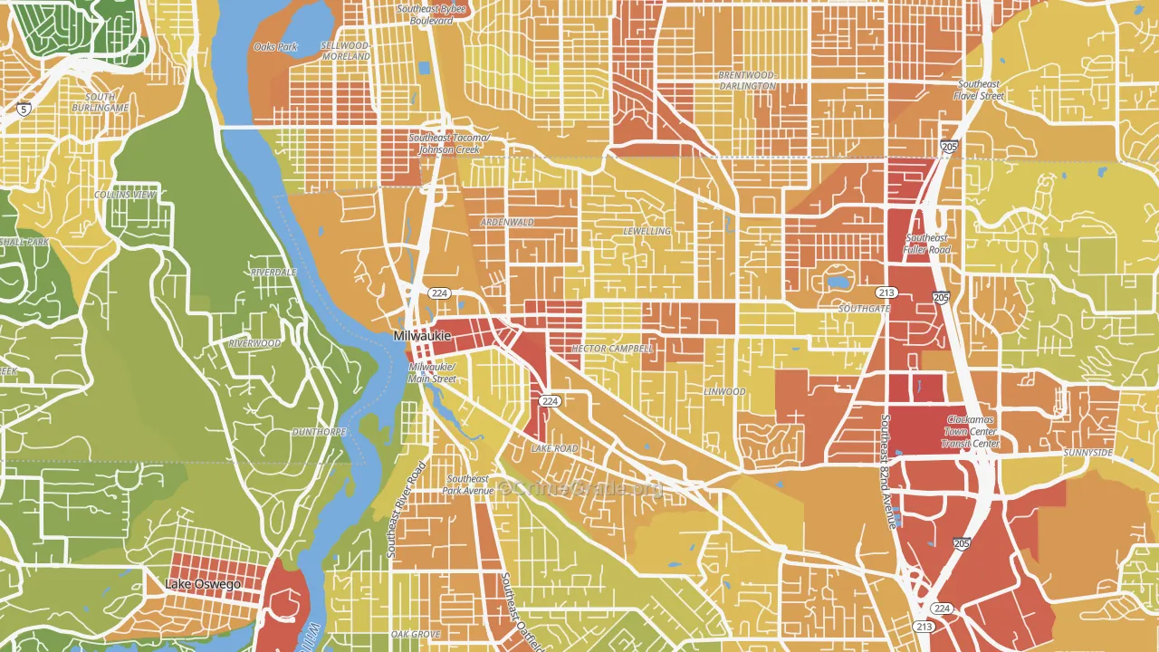 Milwaukie, OR Map of Vandalism Rates