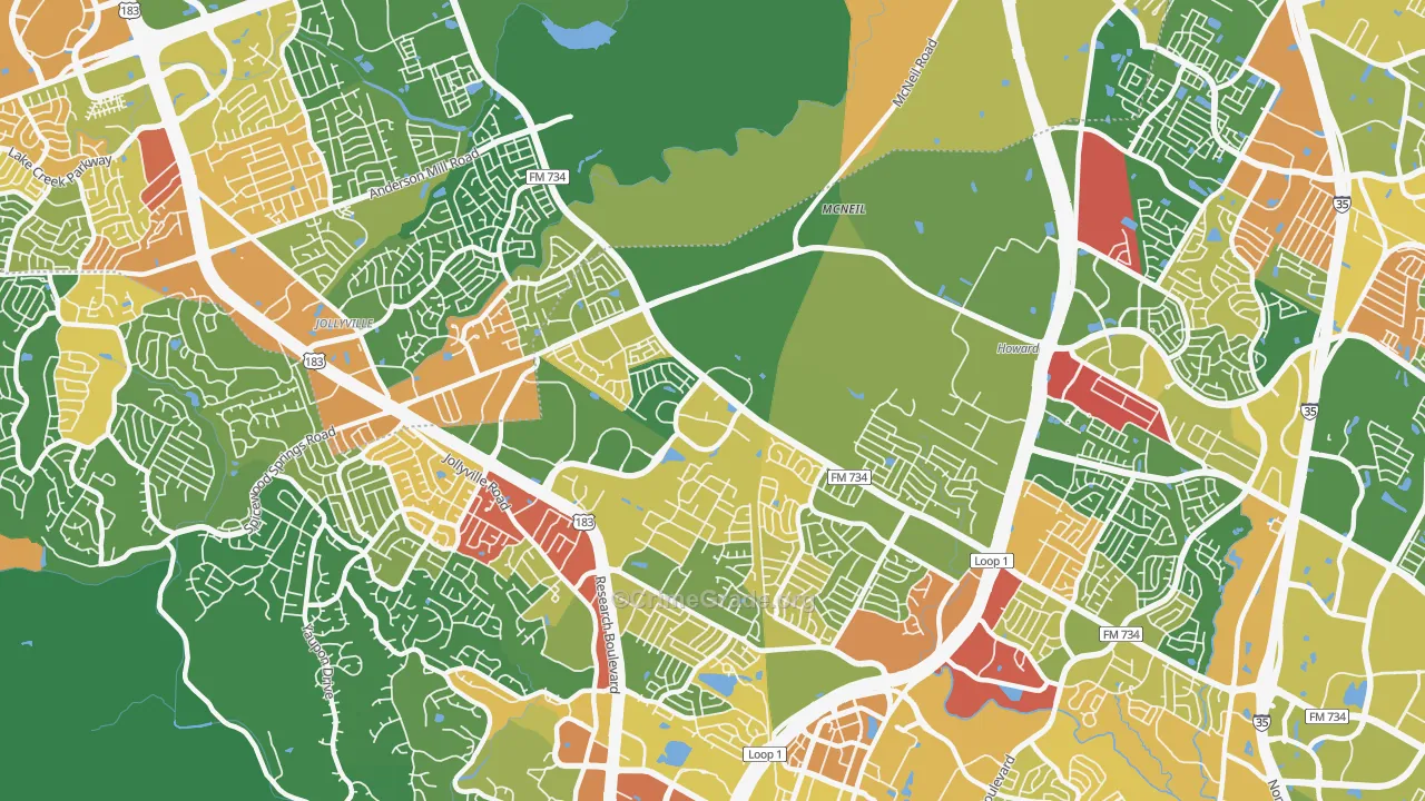 Milwood, Austin, TX Map of Vandalism Rates