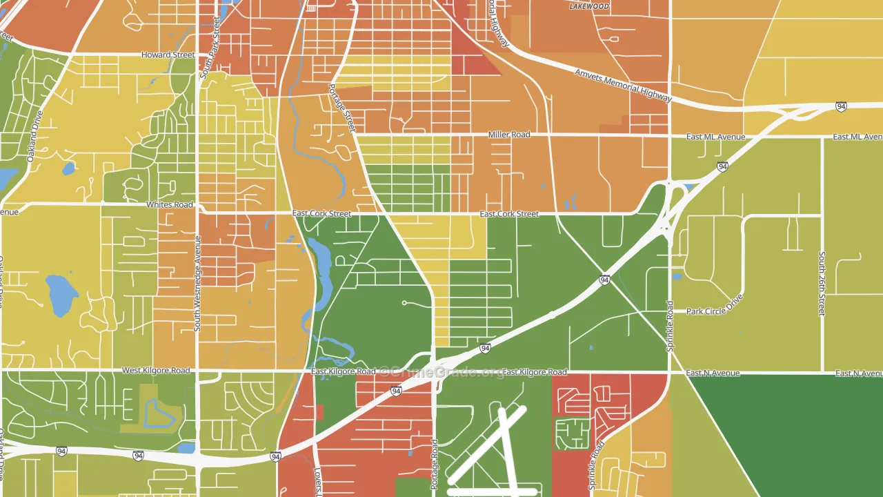 Milwood, Kalamazoo, MI Map of Vandalism Rates