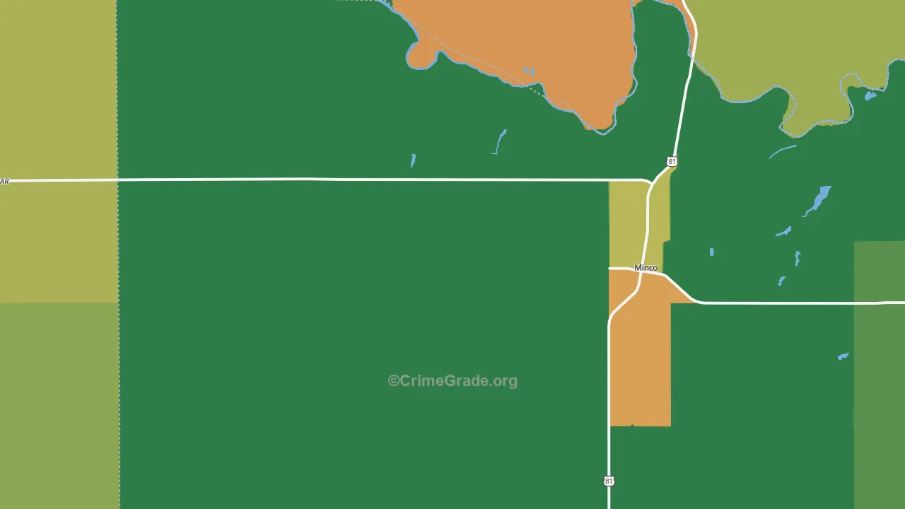 Minco, OK Map of Vandalism Rates