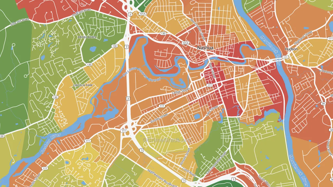Mine Falls Park, Nashua, NH Map of Vandalism Rates