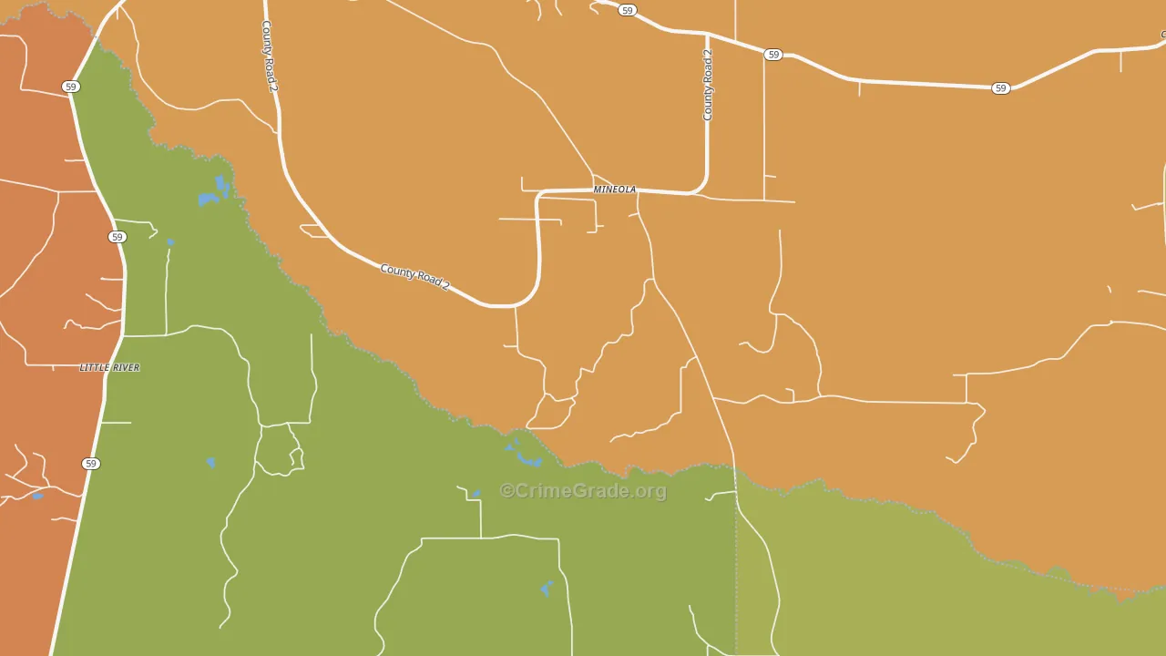 Mineola, AL Map of Vandalism Rates