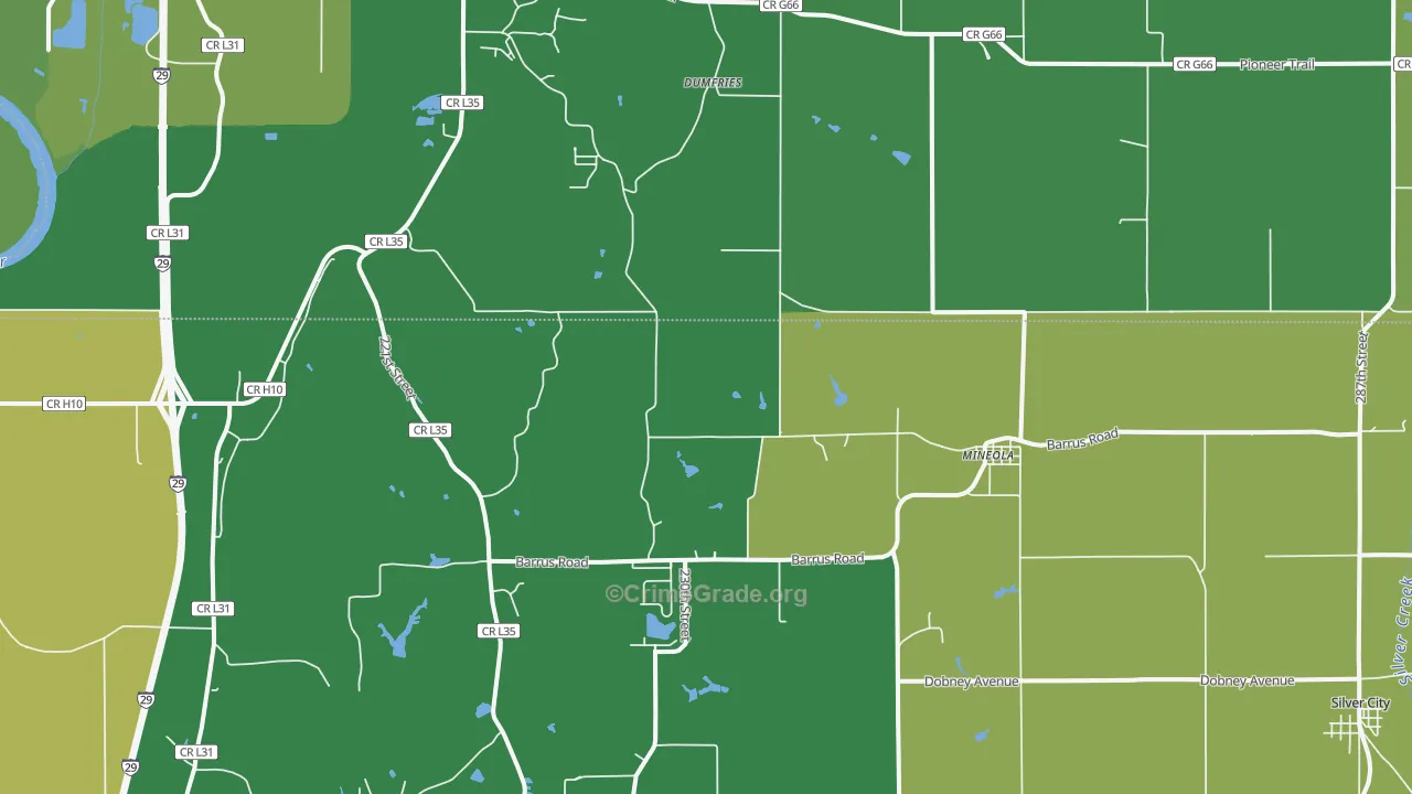 Mineola, IA Map of Vandalism Rates