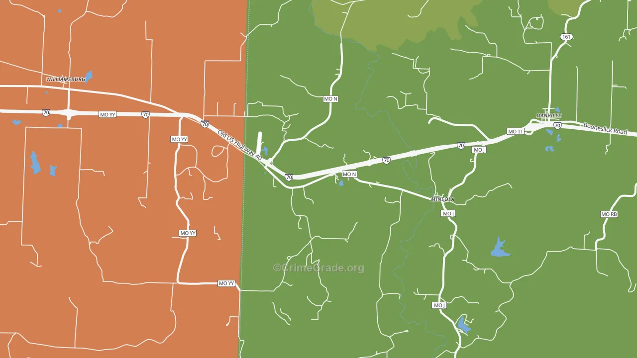 Mineola, MO Map of Vandalism Rates