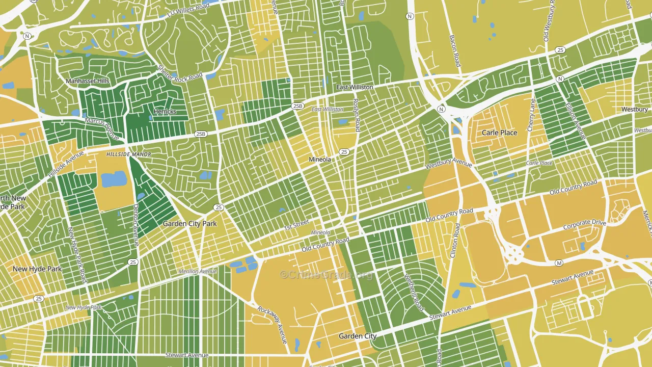 Mineola, NY Map of Vandalism Rates