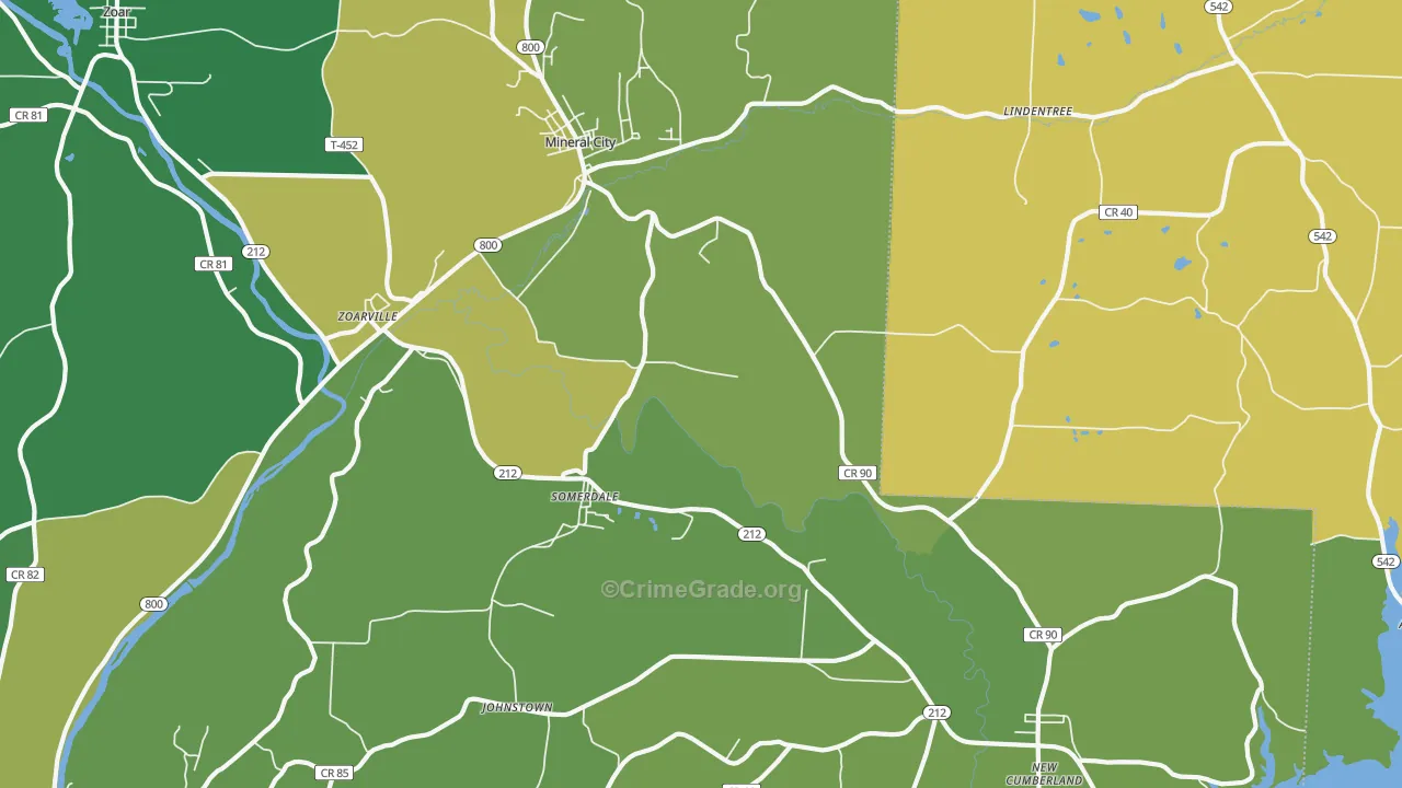 Mineral City, OH Map of Vandalism Rates