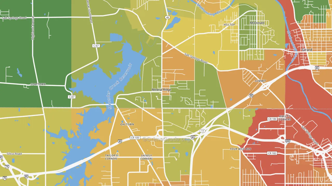 Mineral Ridge, OH Map of Vandalism Rates