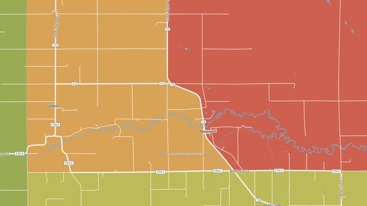 Minersville, WI Map of Vandalism Rates
