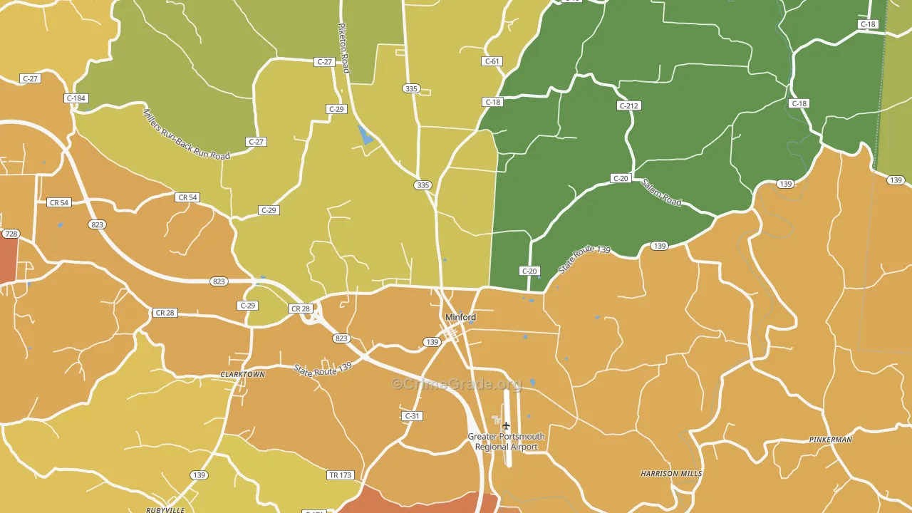 Minford, OH Map of Vandalism Rates