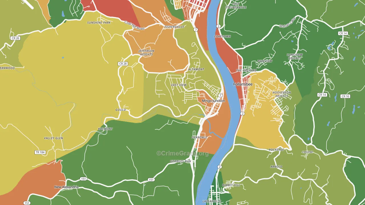 Mingo Junction, OH Map of Vandalism Rates