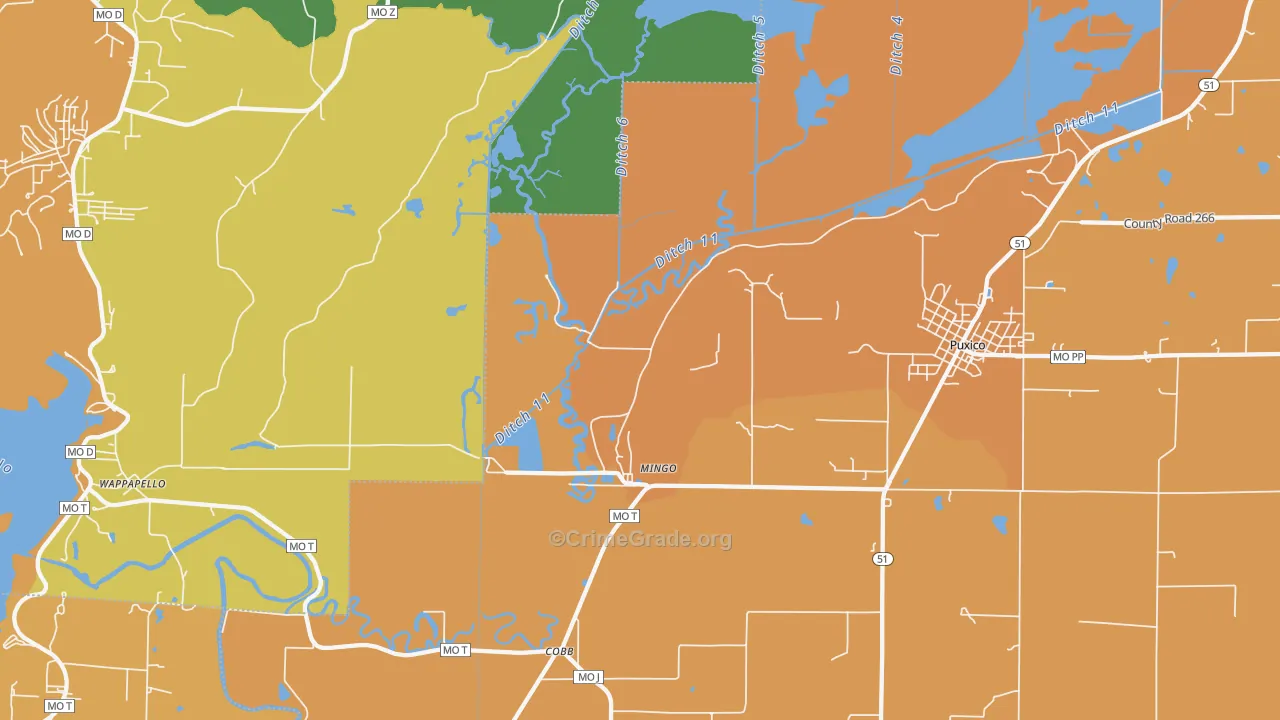Mingo, MO Map of Vandalism Rates