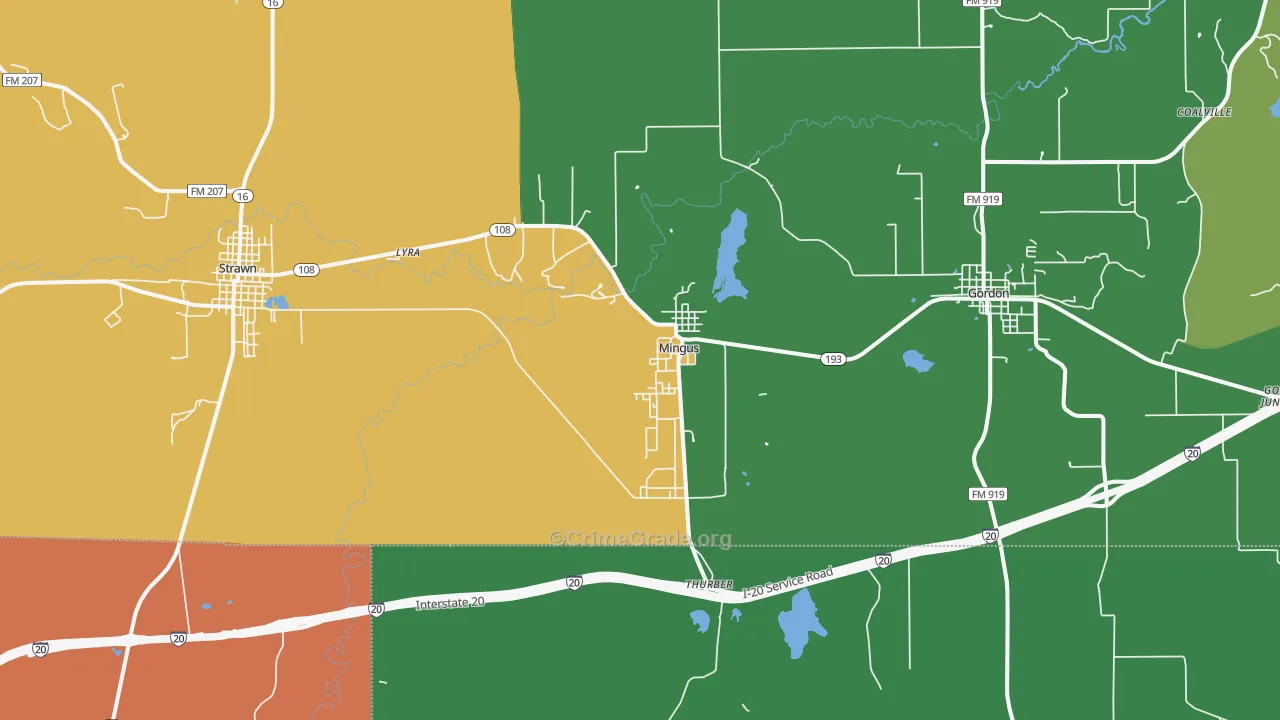 Mingus, TX Map of Vandalism Rates