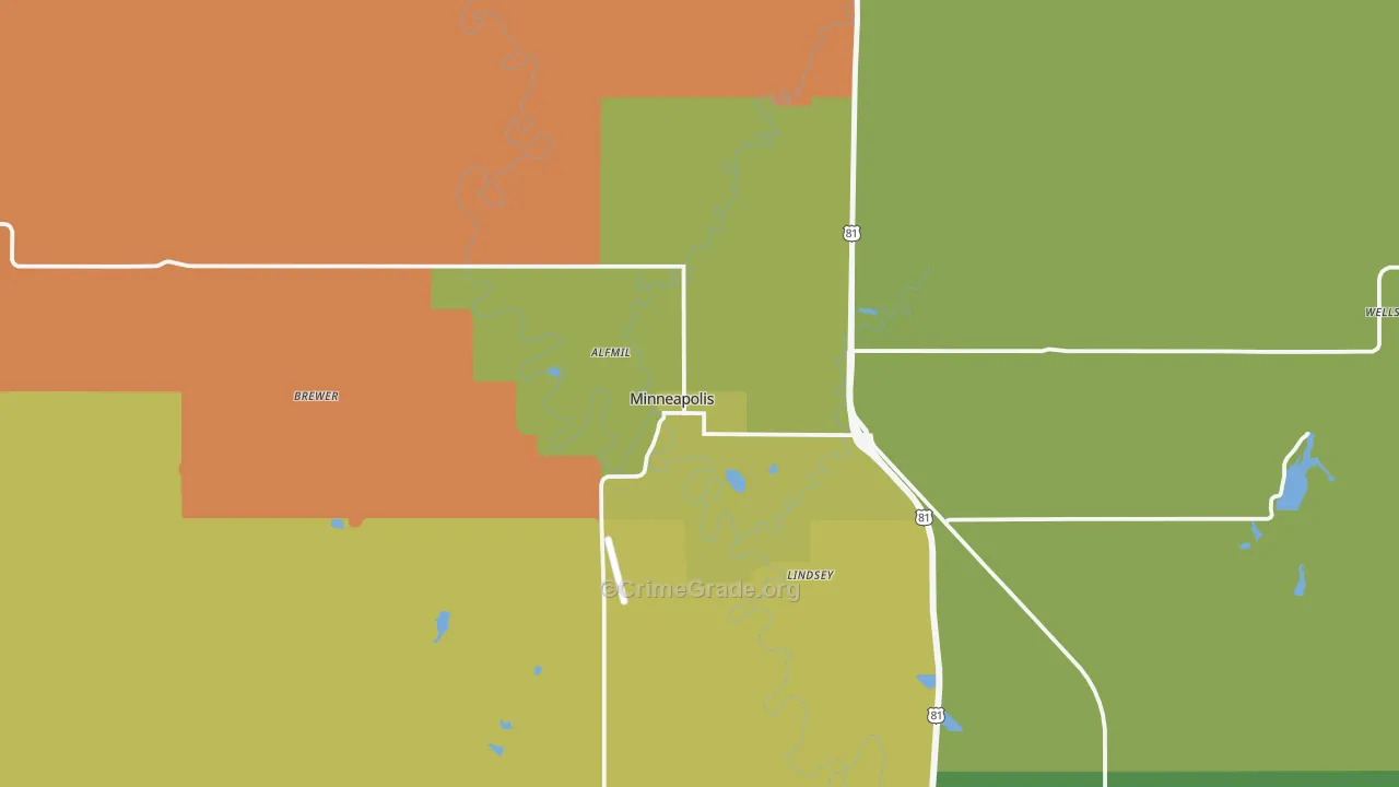 Minneapolis, KS Map of Vandalism Rates