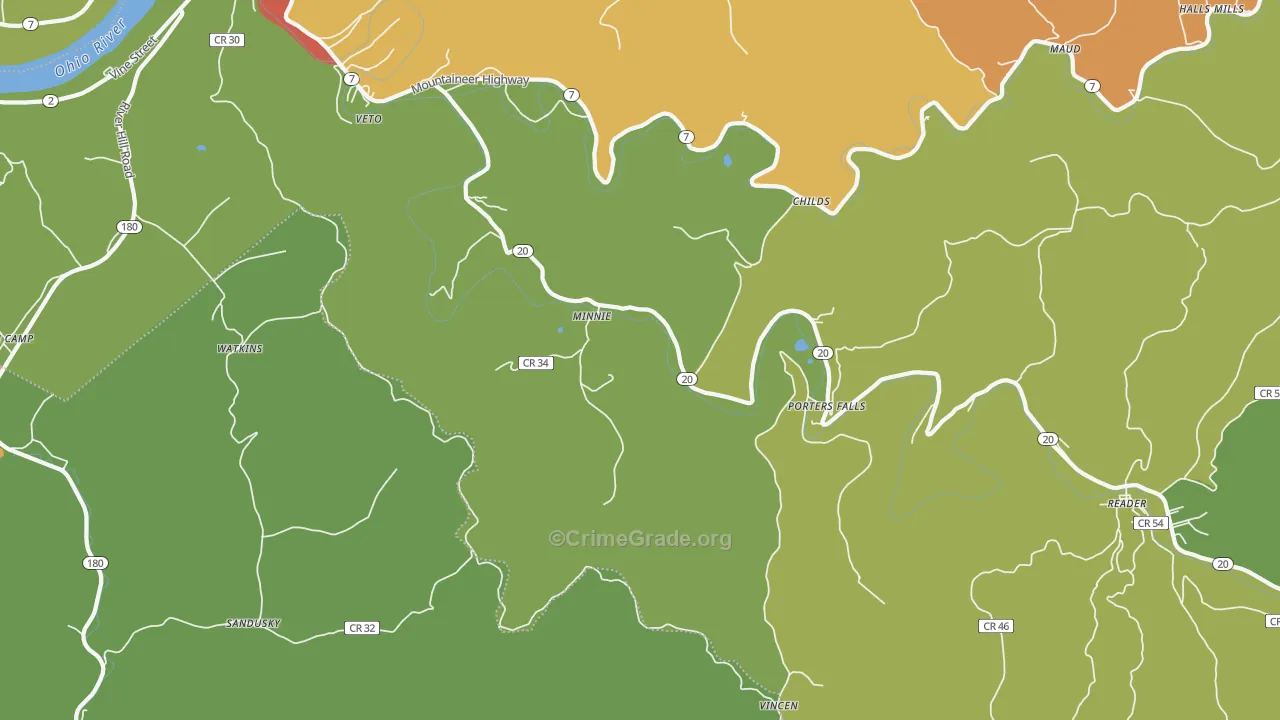 Minnie, WV Map of Vandalism Rates