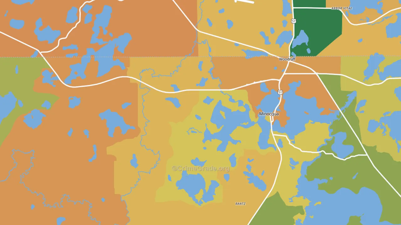 Minocqua, WI Map of Vandalism Rates
