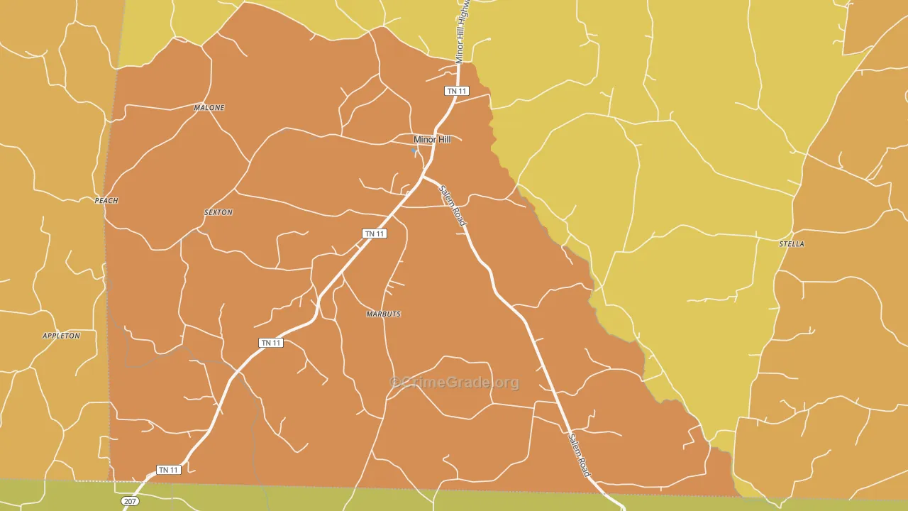 Minor Hill, TN Map of Vandalism Rates