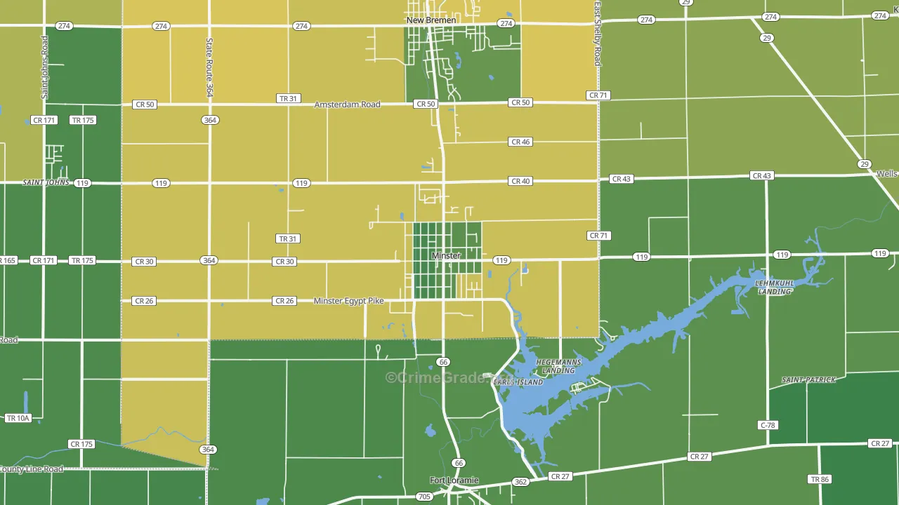 Minster, OH Map of Vandalism Rates