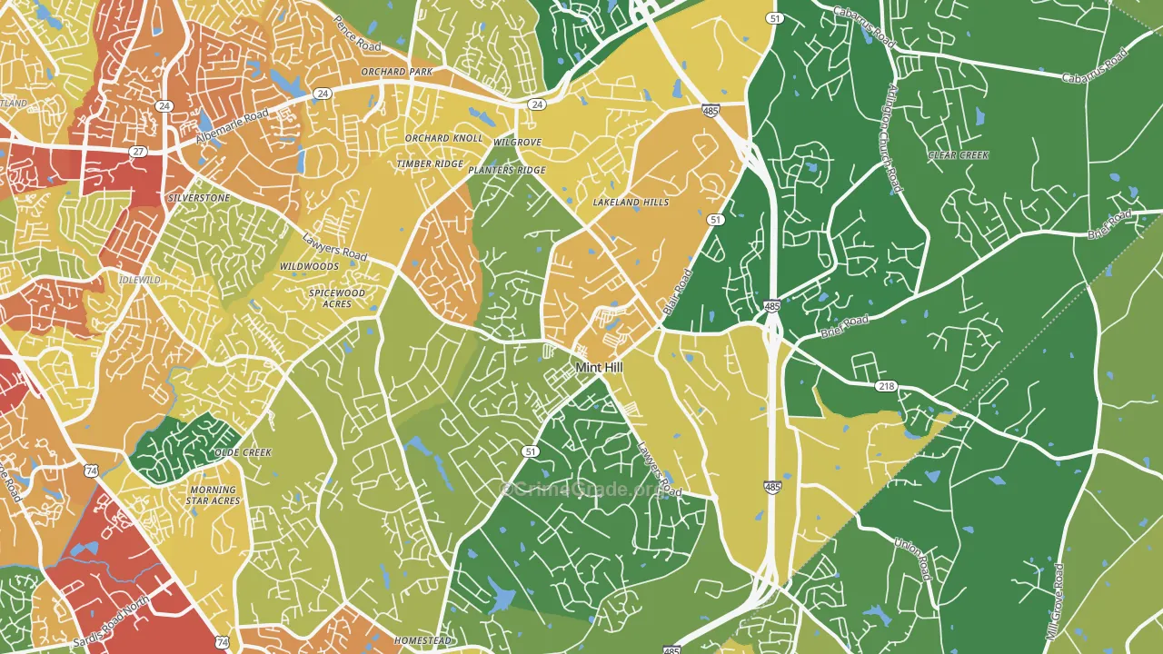 Mint Hill, NC Map of Vandalism Rates