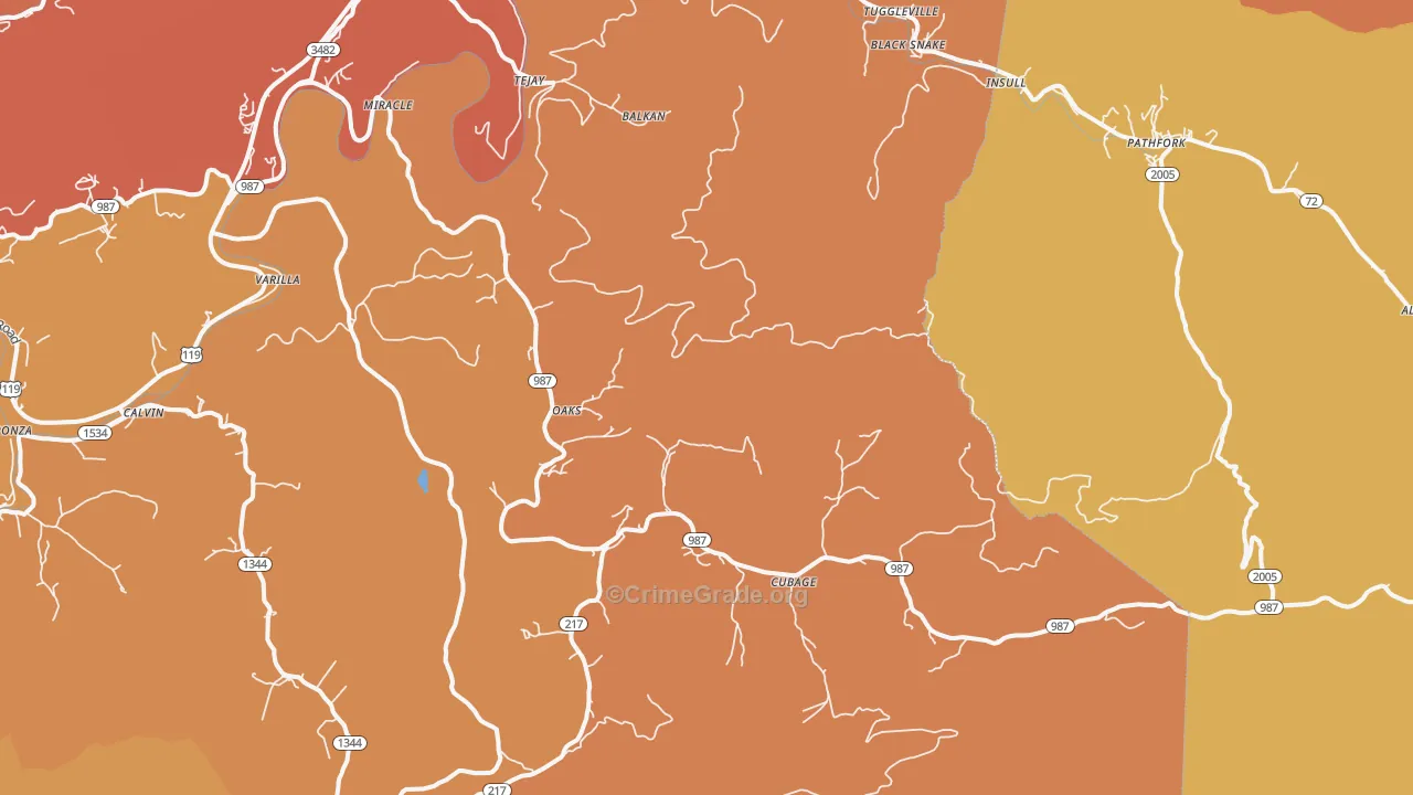 Miracle, KY Map of Vandalism Rates