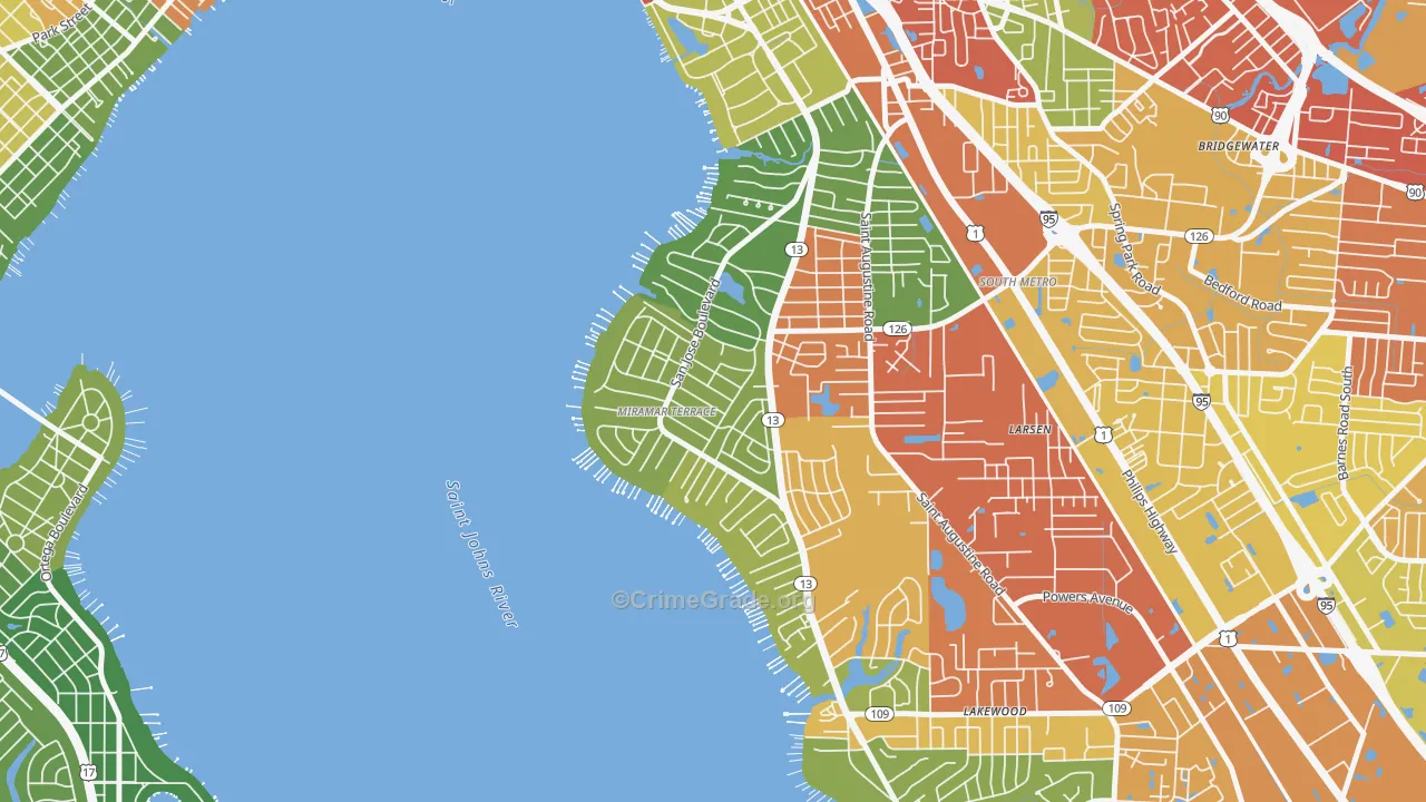 Miramar, Jacksonville, FL Map of Vandalism Rates