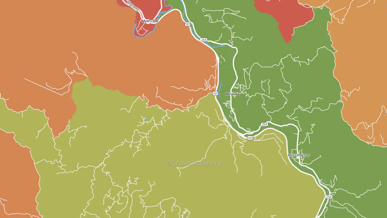 Miranda, CA Map of Vandalism Rates
