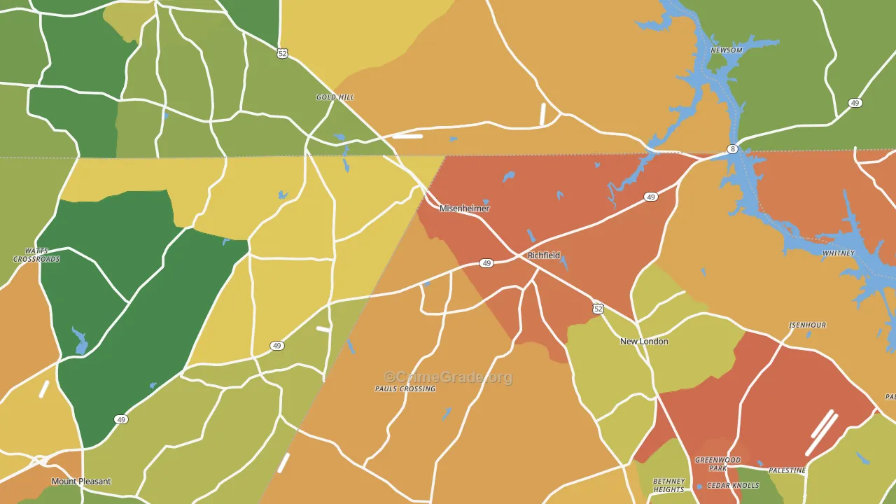 Misenheimer, NC Map of Vandalism Rates