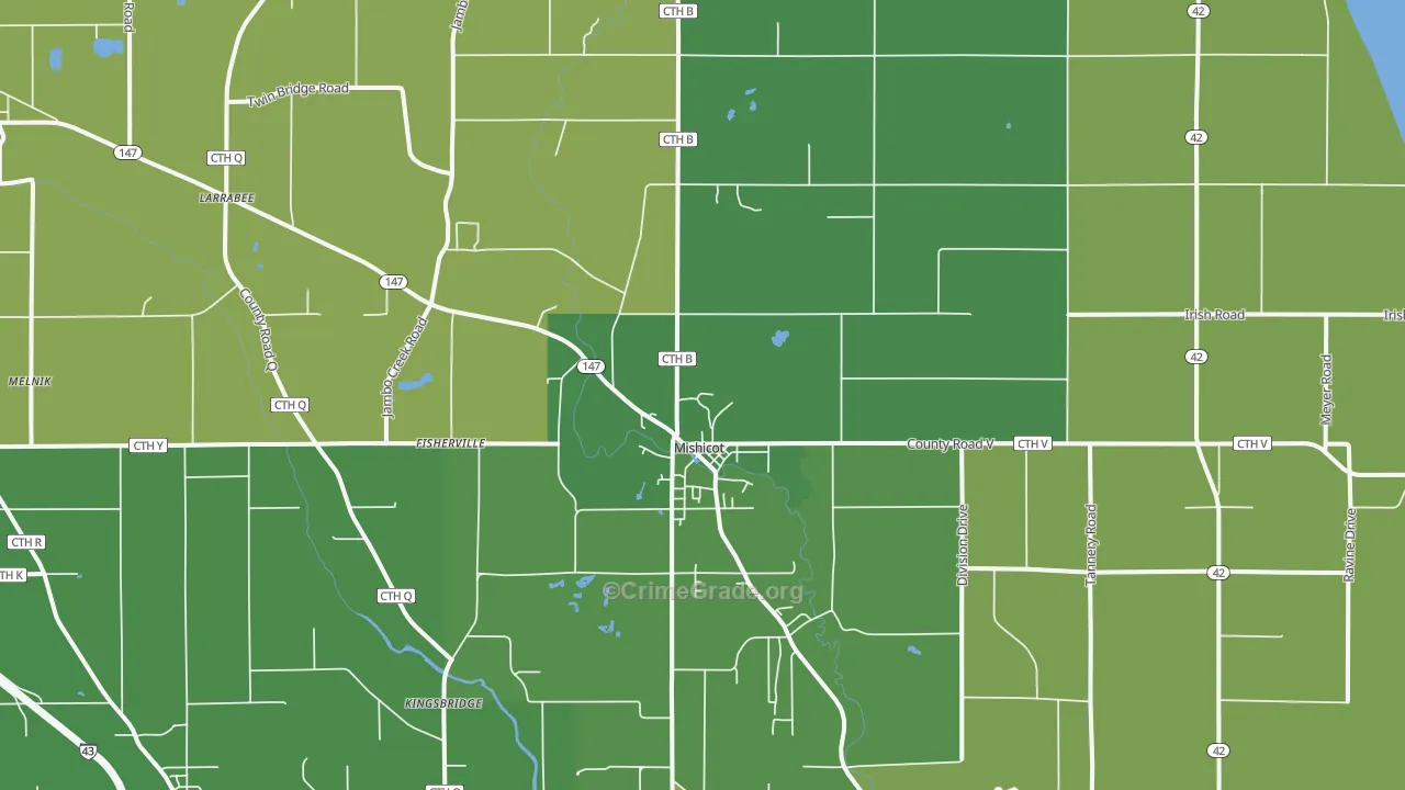 Mishicot, WI Map of Vandalism Rates