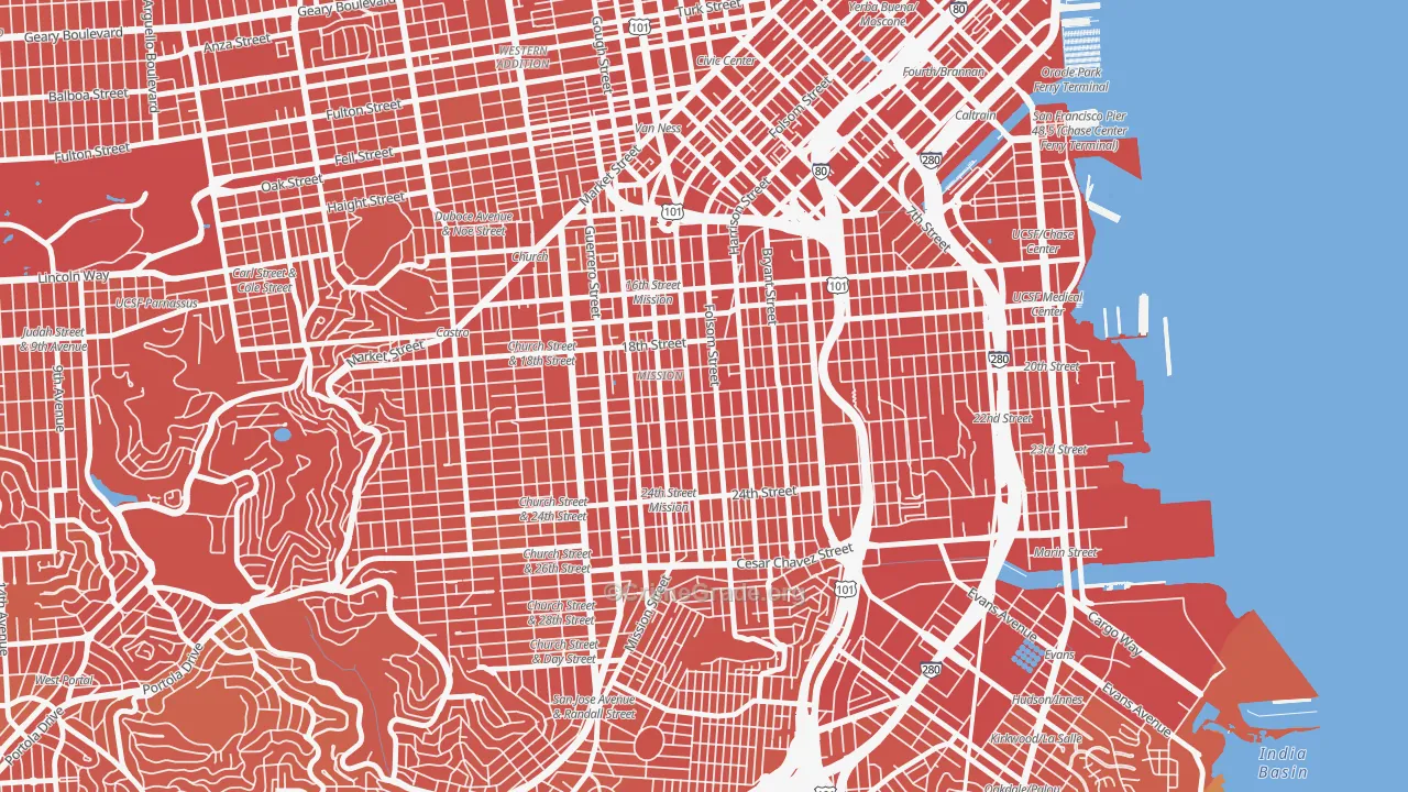 Mission, San Francisco, CA Map of Vandalism Rates
