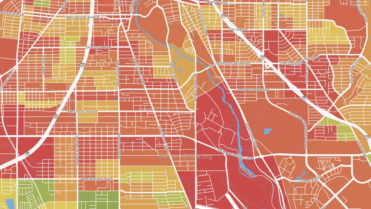 Mission San Jose, San Antonio, TX Map of Vandalism Rates