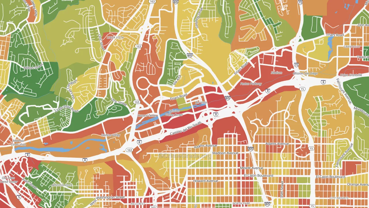 Mission Valley East, San Diego, CA Map of Vandalism Rates